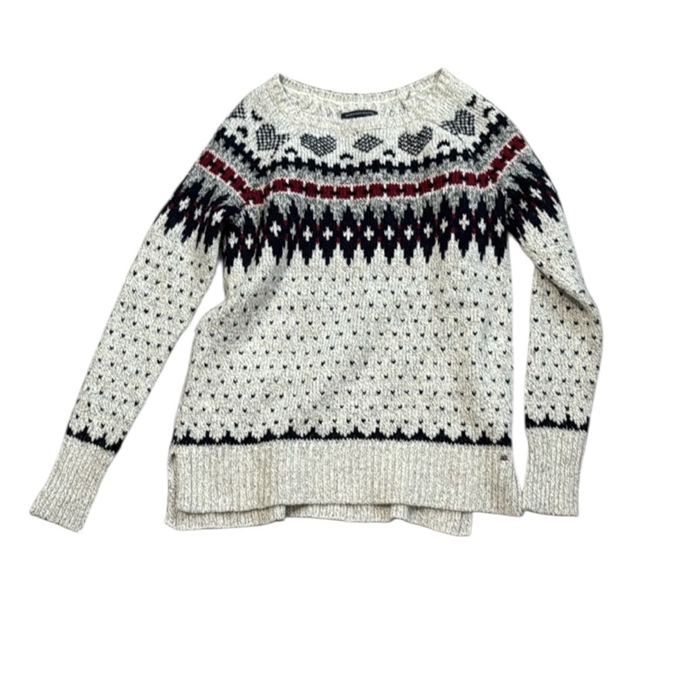 American Eagle Vintage Fair Isle Heart Crewneck Sweater. (XXS)